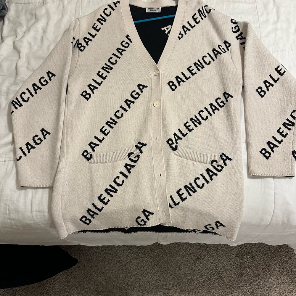 Balenciaga Cream and Black Cardigan Sweater